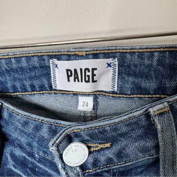 Paige Distressed Wash Straight Leg High Rise Denim Jeans Size 24 - Picture 8 of 9